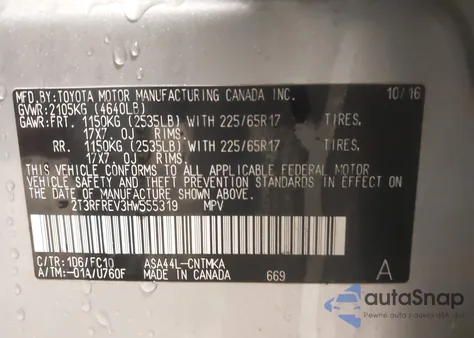 2017 Toyota Rav4 Xle from USA, damaged, VIN 2T3RFREV3HW555319